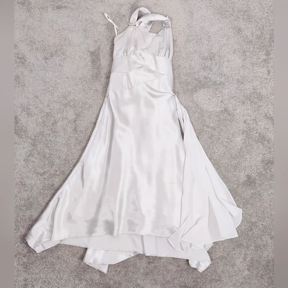 Let'S Fashion | Dresses | Lets Fashion Silver Satin Evening Gown Size Xs  Party Cocktail | Poshmark